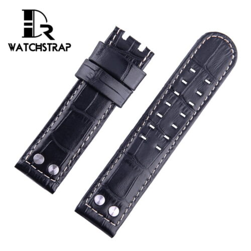 Replacement Hamilton Khaki Aviation watch band black leather strap