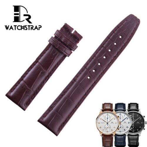 Best quality genuine red brown alligator replacement blue leather strap and watch band for IWC Portofino Portugieser Chronograph watches online for sale at a low price - Custom OEM watchbands