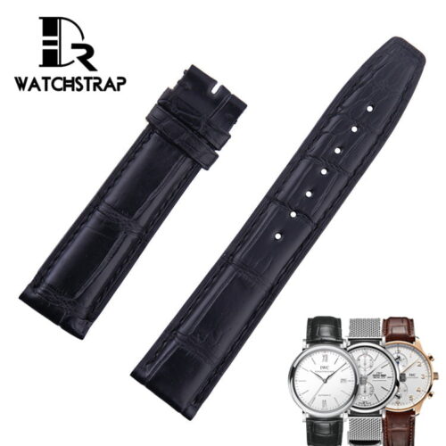 Best quality genuine black alligator replacement blue leather strap and watch band for IWC Portofino Portugieser Chronograph watches online for sale at a low price - Custom OEM watchbands