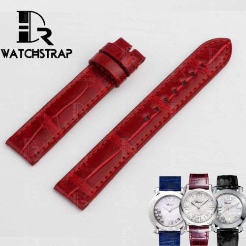 replacement red alligator leather strap band 18mm 15mm for Chopard watch happy sport diamond 30mm