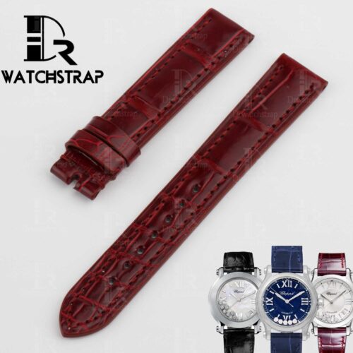 replacement dark red alligator leather strap band 18mm 15mm for Chopard watch happy sport diamond 30mm