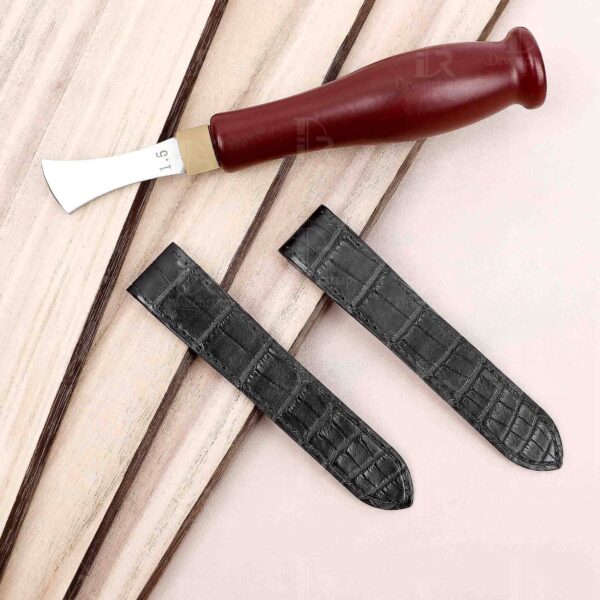 Custom handmade best quality replacement Black America Alligator Leather Cartier Santos 100 watch straps and watch bands Cartier Santos 100 Midsize Large Chronograph XL size watches - OEM aftermarket high-end leather watchbands online at a low price