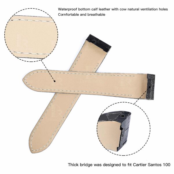 Custom handmade best quality replacement Black America Alligator Leather Cartier Santos 100 watch straps and watch bands Cartier Santos 100 Midsize Large Chronograph XL size watches - OEM aftermarket high-end leather watchbands online at a low price