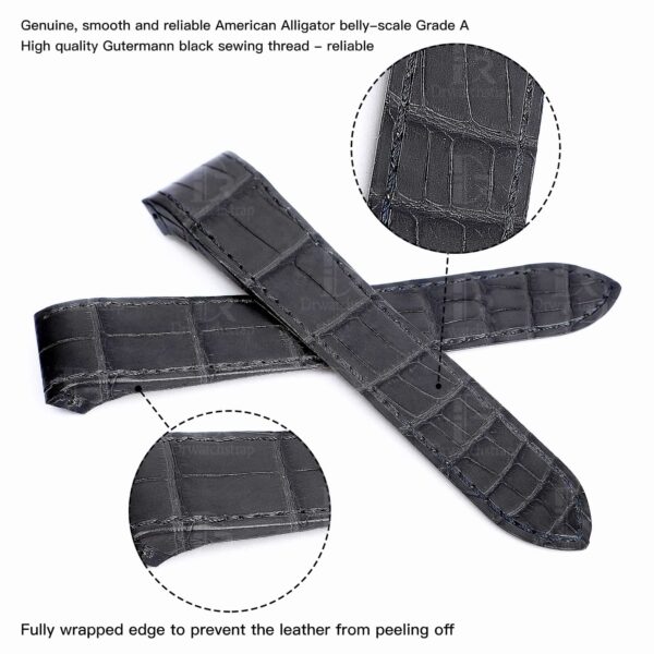 Custom handmade best quality replacement Black America Alligator Leather Cartier Santos 100 watch straps and watch bands Cartier Santos 100 Midsize Large Chronograph XL size watches - OEM aftermarket high-end leather watchbands online at a low price