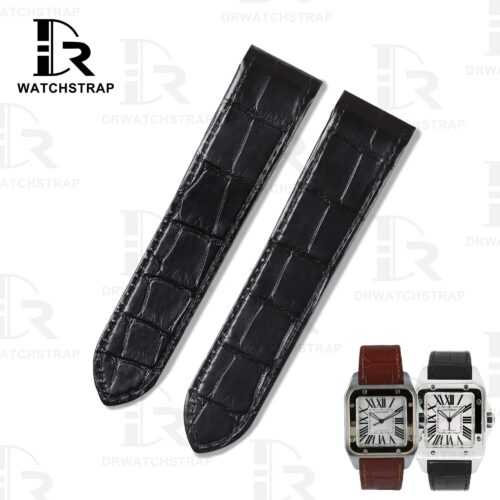 Custom Replacement black alligator leather watch band for Cartier Santos 100 Midsize Large XL Chronograph strap