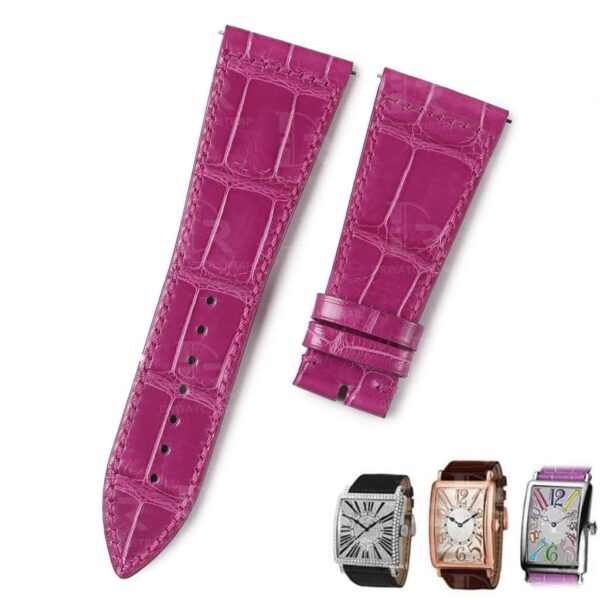 Custom handmade best quality grade A American crocodile 26mm Pink leather alligator strap and watch band replacement fit for Franck Muller Master Square 6000 h SC DT luxury watches online - High-end leather straps 100% hand stitched for sale