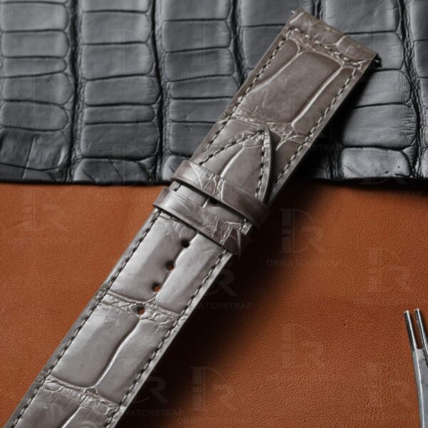 Custom handmade best quality grade A American crocodile 26mm Grey leather alligator strap and watch band replacement fit for Franck Muller Master Square 6000 h SC DT luxury watches online - High-end leather straps 100% hand stitched for sale