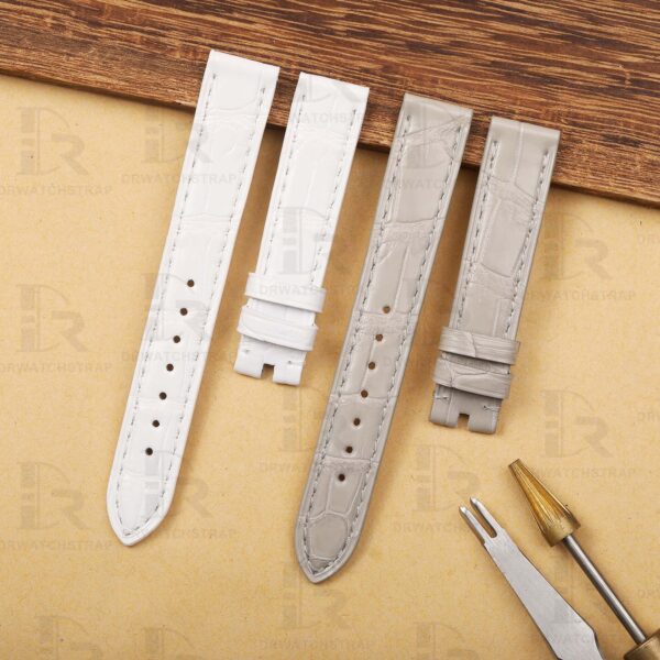 replacement White alligator leather strap band 18mm 15mm for Chopard watch happy sport diamond 30mm