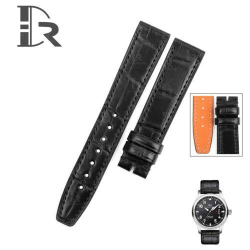 Custom best quality alligator replacement Black leather straps IWC Portofino Santoni strap and watch band online for sale fit for IWC Portofino, Pilot's, Portuguese luxury watches