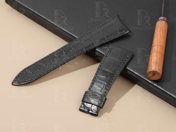 Handmade Black Alligator Leather watch band Curved End fit for Jules Audemars Extra-thin