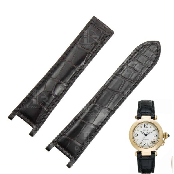 Custom genuine best quality OEM alligator black leather strap and watch band replacement with single-folded for Cartier Pasha de men's and women's luxury watches - Shop the handmade crocodile grade A material watch straps & watchbands from DR Watchstrap online at a low price