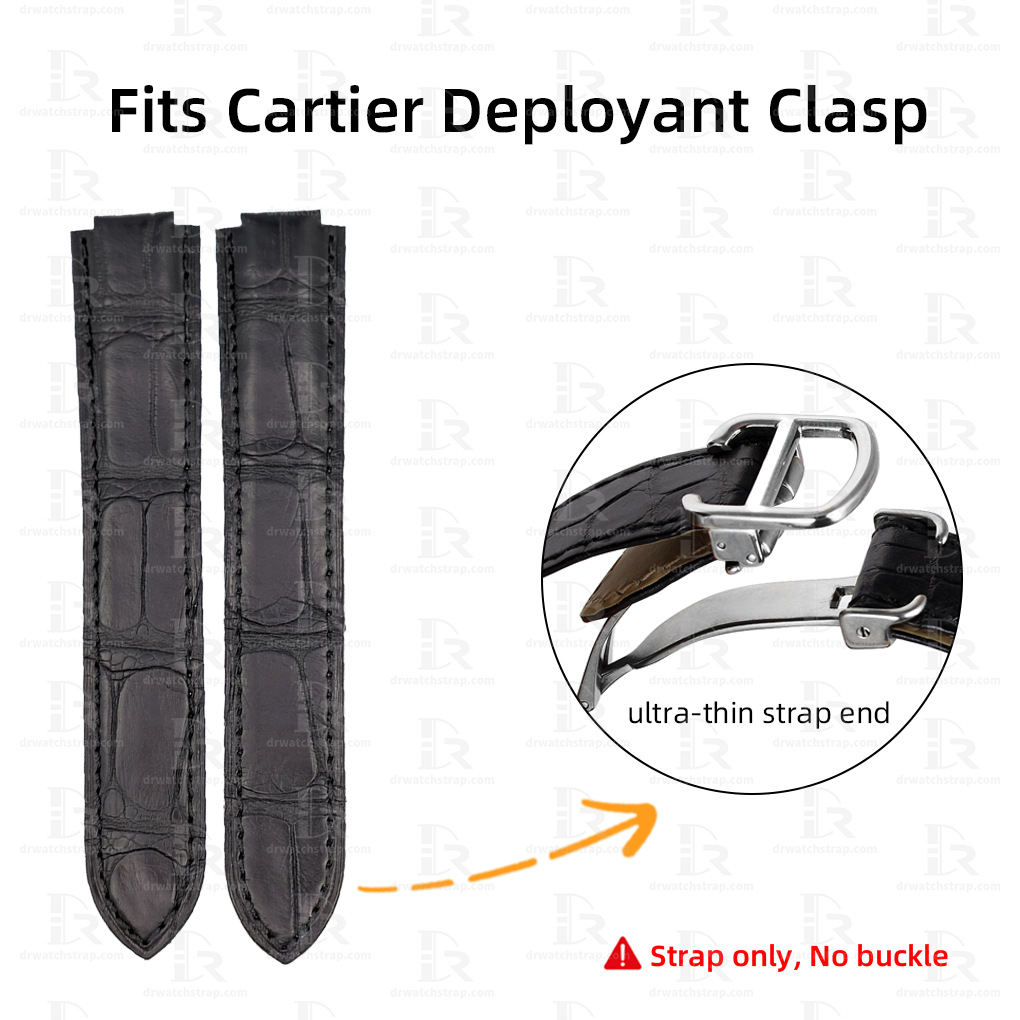 Custom Black alligator leather Replacement watch strap for Cartier ballon bleu 33mm 36mm 42mm Double folded Low Price