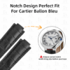 Custom Replacement black leather watch band for Cartier ballon bleu