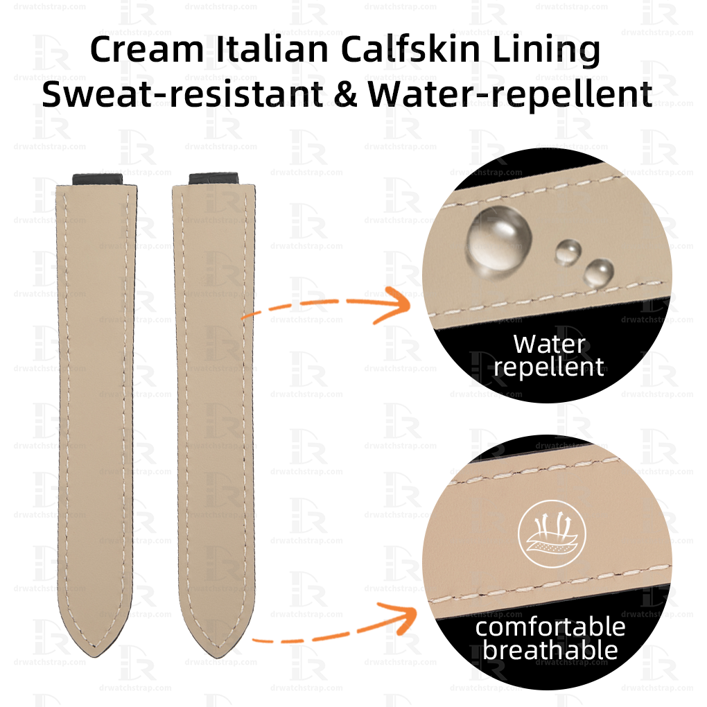 Custom Black alligator leather watch band Replacement tan lining strap for Cartier ballon bleu