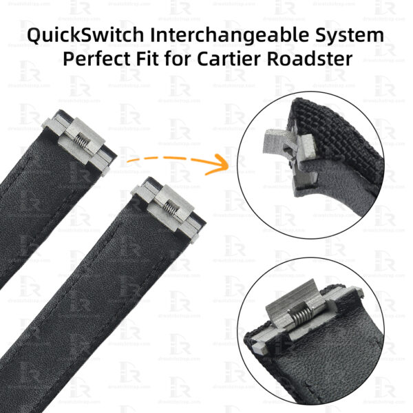Custom replacement Black nylon watch bands for cartier roadster QuickSwitch Interchangeable System
