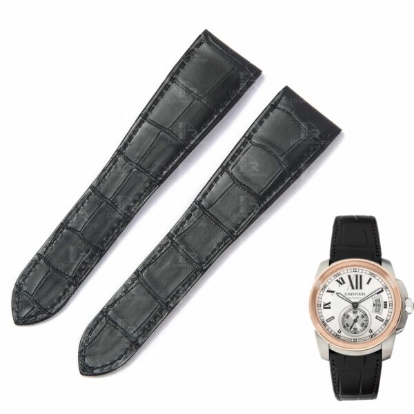 Replacement alligator leather watch strap for Cartier Calibre dive Best quality replacement black alligator crocodile leather Cartier Calibre watch strap and watch band for Cartier Calibre dive watches online - Aftermarket leather watchbands for Cartier Calibre at a low price