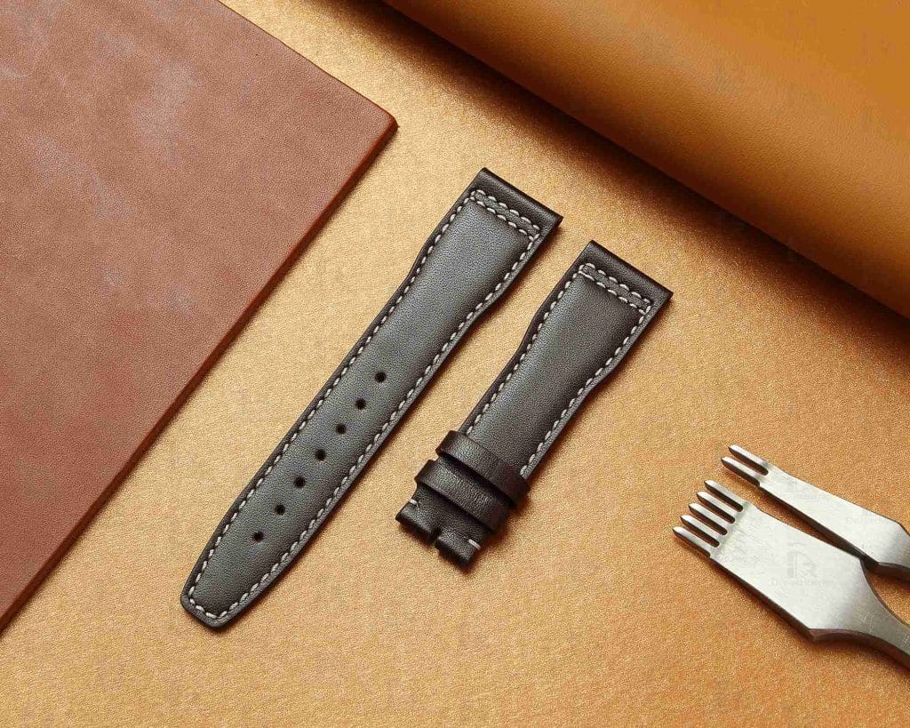 Handmade Santoni brown leather watch strap 21mm for IWC Pilot Spitfire Chronograph watchband for sale