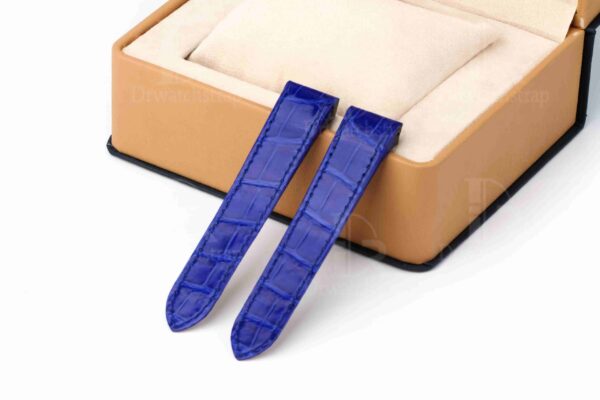 Custom handmade best quality replacement Blue America Alligator Leather Cartier Santos 100 watch straps and watch bands Cartier Santos 100 Midsize Large Chronograph XL size watches - OEM aftermarket high-end leather watchbands online at a low price