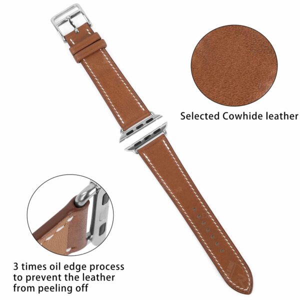 Handmade Brown Leather strap compatible with Apple Watch 38mm, 40mm, 42mm, 44mm