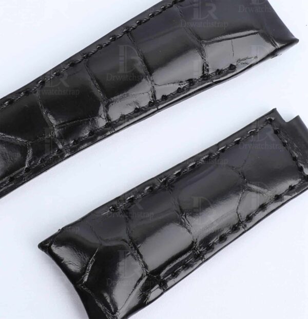 Best quality genuine OEM handmade aftermarket black Curved End link alligator crocodile belly-scale high-end replacement Rolex Submariner black leather watch strap and watch band for sale - Shop the high-end custom Alligator straps and watch bands 20mm at a low price