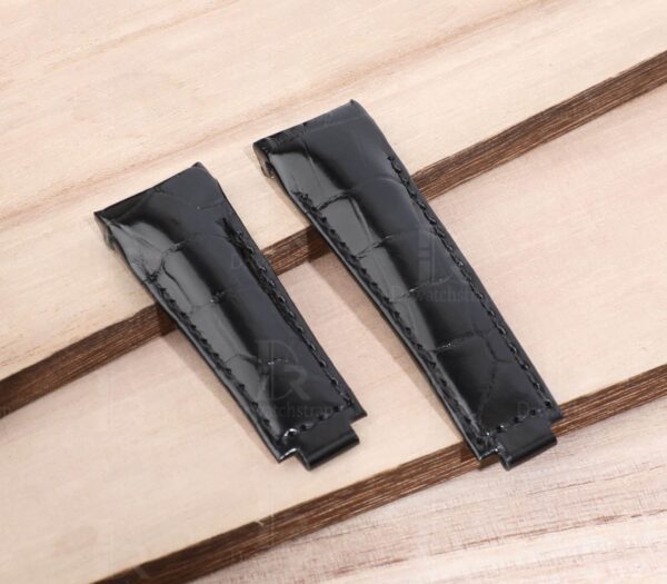 Best quality genuine OEM handmade aftermarket black Curved End link alligator crocodile belly-scale high-end replacement Rolex Submariner black leather watch strap and watch band for sale - Shop the high-end custom Alligator straps and watchbands 20mm at a low price