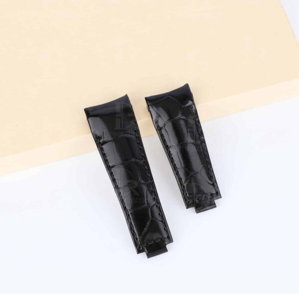 Best quality genuine OEM handmade aftermarket black Curved End link alligator crocodile belly-scale high-end replacement Rolex Submariner black leather watch strap and watch band for sale - Shop the high-end custom Alligator straps and watchbands 20mm at a low price