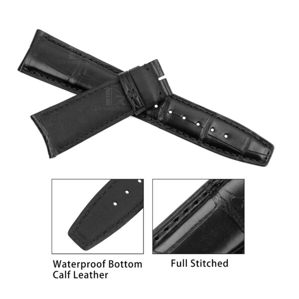 1618889883-Curved-end-IWC-22mm-black-leather-watch-strap-handmade (7) 22mm IWC Curved End Black Alligator Leather watch strap handmade