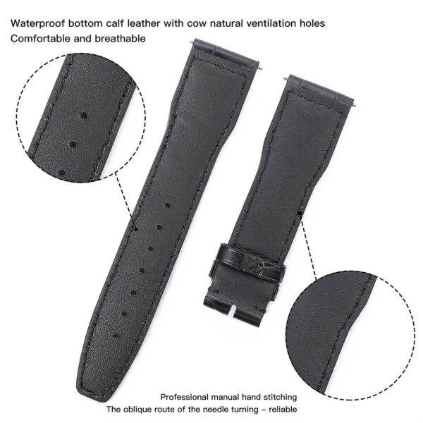 waterproof bottom calf leather and 100% hand stitched Custom best quality handmade black alligator crocodile 20mm 21mm leather IWC watch straps and watch bands replacement for IWC Pilot's watch Mark XVIII Chronograph - shop the grade A crocodile leather watchbands online
