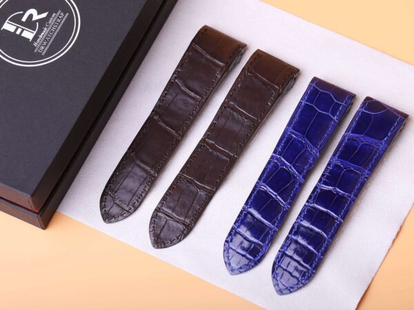 Custom handmade best quality replacement Blue Brown America Alligator crocodile leather Cartier Santos 100 watch straps and watch bands for Cartier Santos 100 Medium Large Chronograph XL size watches - OEM aftermarket high-end leather watchbandx and strap online at a low price