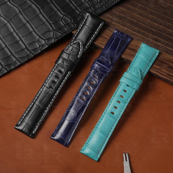 Genuine best quality OEM handmade custom Tiffany Blue Black Blue Panerai Alligator Strap and watch band replacement 22mm 24mm for Panerai Luminor Due luxury watches from dr watchstrap for sale - Shop the premium crocodile material leather straps and watchbands online at a low price