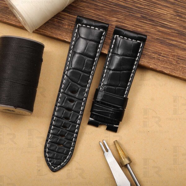 Handmade crocodile Black leather watch strap for Panerai Luminor watchband (2)