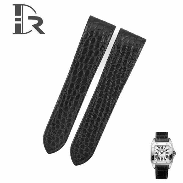 Custom best quality Alligator Round-scale Cartier de Santos Black leather watch strap and watch band for Cartier Santos 100 Midsize Medium Large Chronograph XL size watch - Shop genuin handmade watchbands online