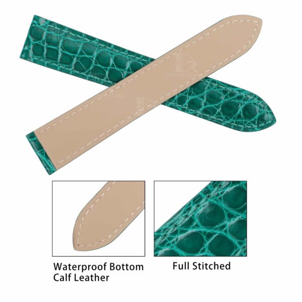 Best genuine Cartier handmade best quality American Alligator green leather strap and watch band replacement with 16mm 18mm 20mm 23mm lug sizes for Cartier Ronde Tank Solo, American tank, France tank, Must, Ronde, Cle de, and more models for sale - Shop the premium OEM custom Cartier straps from dr watchstrap at a low price