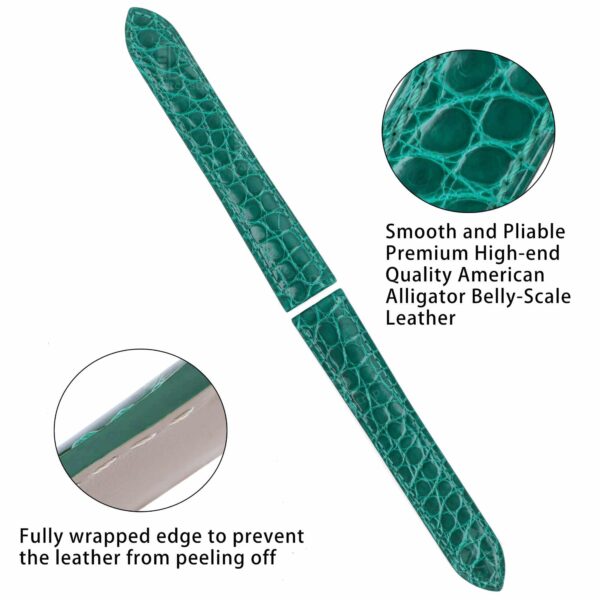 Best genuine Cartier handmade best quality American Alligator green leather strap and watch band replacement with 16mm 18mm 20mm 23mm lug sizes for Cartier Ronde Tank Solo, American tank, France tank, Must, Ronde, Cle de, and more models for sale - Shop the premium OEM custom Cartier straps and watchbands from dr watchstrap at a low price