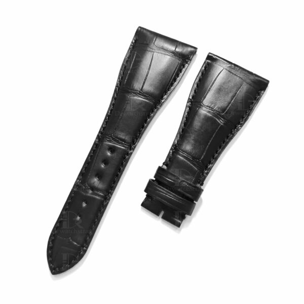 Roger Dubuis watch straps for sale, Replacement Black American Alligator Leather strap for Roger Dubuis Golden Square watch, Handmade OEM lug size 30mm