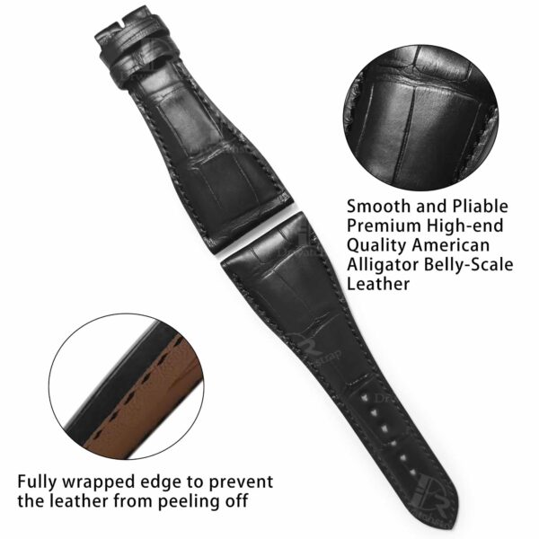 Roger Dubuis watch straps for sale, Replacement Black American Alligator Leather strap for Roger Dubuis Golden Square watch, Handmade OEM lug size 30mm