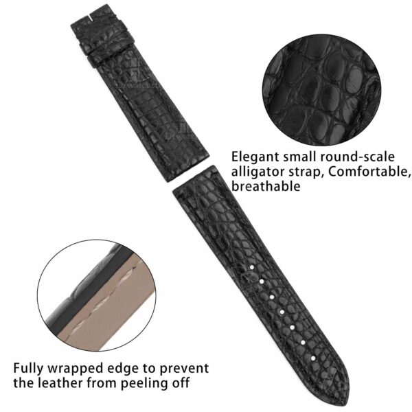 Best quality genuine handmade black alligator round-scale Cartier Tank Ronde Solo leather strap and watch band replacement online for Cartier Ronde & Tank Solo, American tank, France tank, Must, Ronde, Cle de, and more watches - custom aftermarket watch bands OEM