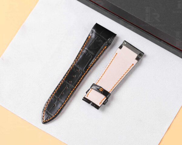 Custom handmade Grade A alligator black leather Franck Muller Conquistador strap and watch band replacement for Franck Muller Conquistador Grand Prix 8900 9900 SC DT GPG luxury watches - Best quality crocodile watch bands online at a low price
