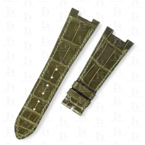 Custom Replacement Patek Philippe Nautilus 5711 leather strap for sale - 25mm Lug Size Custom handmade American Alligator Olive green leather watch band
