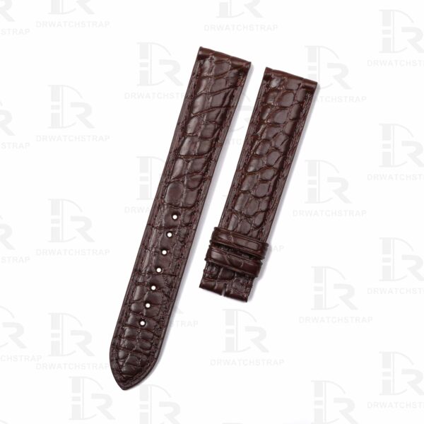 Custom alligator Dark Brown Roun-Scale leather watch strap replacement for Cartier Ronde & Tank Solo watch
