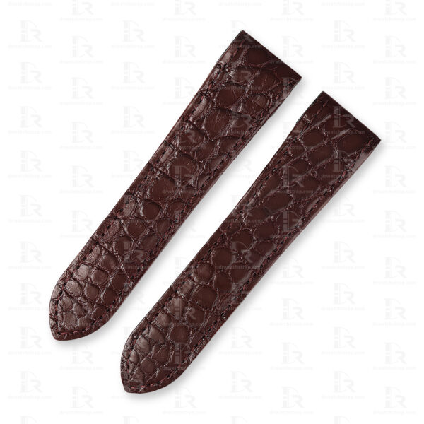 Custom Alligator Round scale Cartier de Santos Brown leather watch strap for Cartier Santos 100