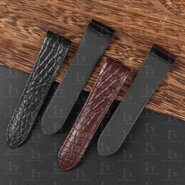 Custom Alligator Round scale Cartier de Santos Brown leather watch strap for Cartier Santos 100 - Black Lining