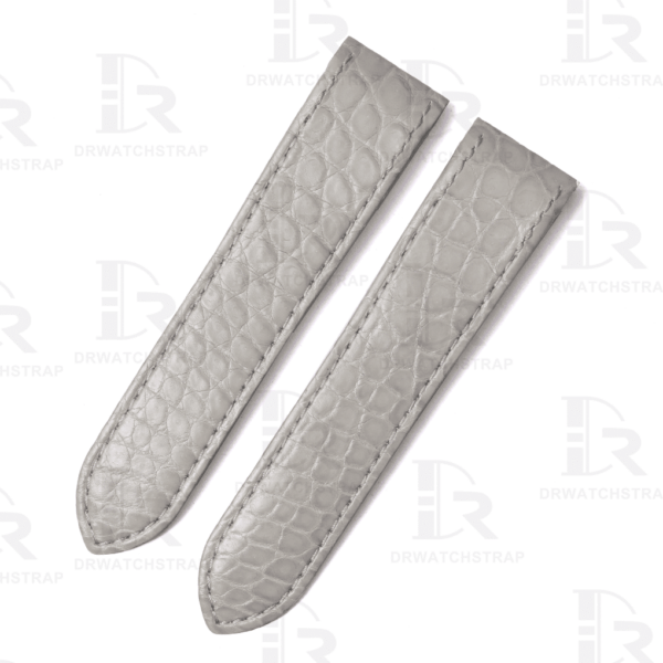 Custom best quality Alligator Round-scale Cartier de Santos Gray leather watch strap and watch band for Cartier Santos 100 Midsize Medium Large Chronograph XL size watch - Shop genuin ha