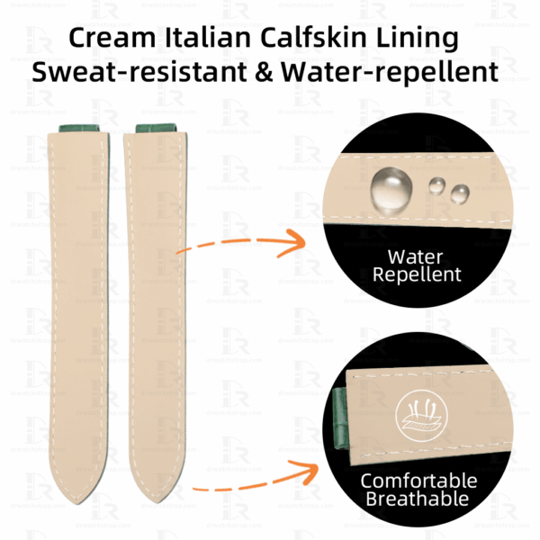 Custom Alligator leather watch band for Cartier ballon bleu Cream Italian Calfskin Lining