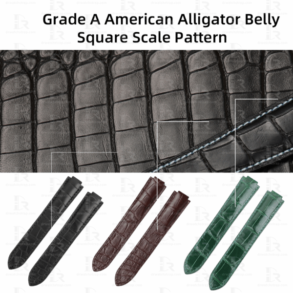 Custom Replacement Black Brown Green Alligator leather watch strap for Cartier ballon bleu 33mm 36mm 42mm watch