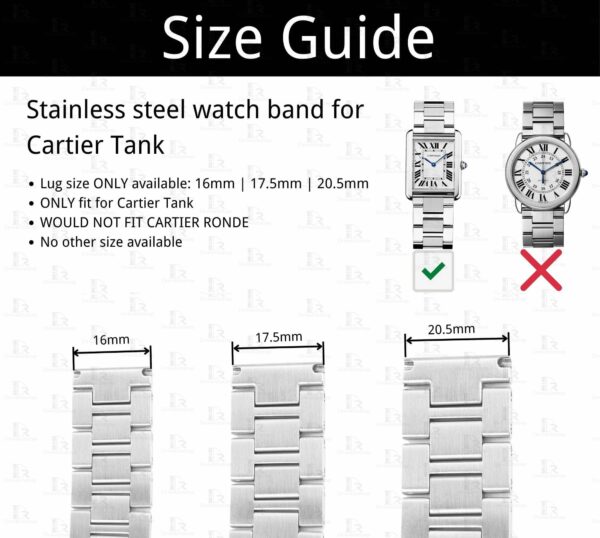 Replacement Stainless Steel bracelet fit for Cartier Tank