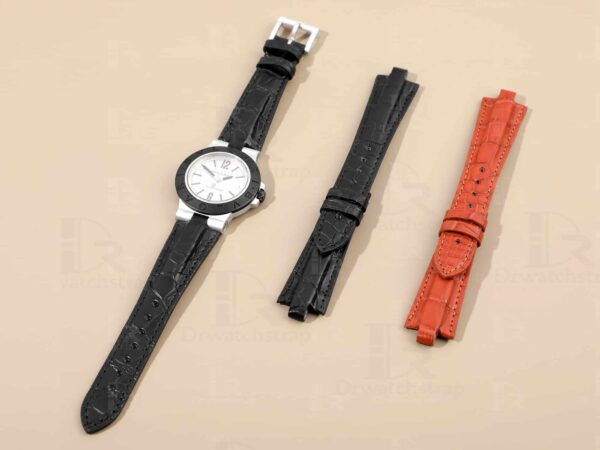 Genuine best quality Belly-scale black brown alligator crocodile custom Bvlgari leather watch strap & watch band replacement for Bvlgari Diagono Aluminium AL38A L3276 mens and women's luxury watch - OEM aftermarket high-end straps and watchbands online at a low price from dr watchstrap