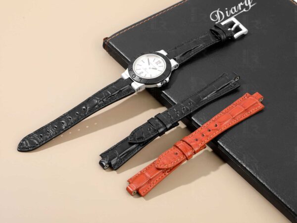 Genuine best quality Belly-scale black brown alligator crocodile custom Bvlgari leather watch strap & watch band replacement for Bvlgari Diagono Aluminium AL38A L3276 mens and women's luxury watch - OEM aftermarket high-end straps and watchbands online at a low price from dr watchstrap