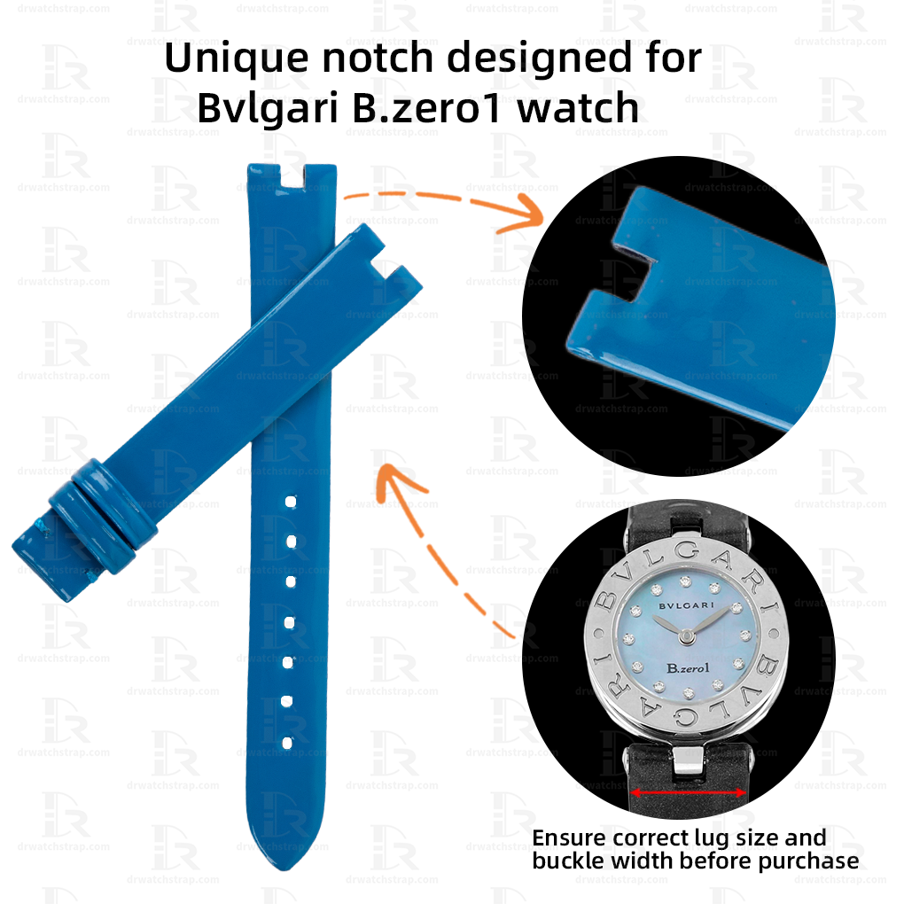 Custom Blue patent leather watch strap replacement for bvlgari b zero1 Unique notch designed 