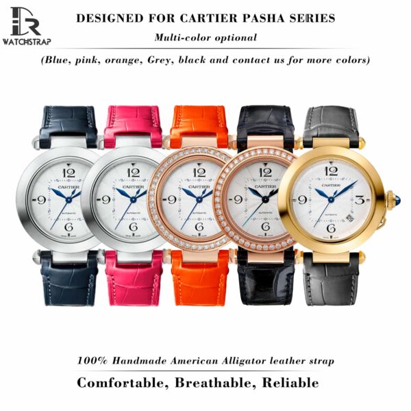 Handmade Orange Leather Watch Band Single Folded fit for Pasha de Cartier